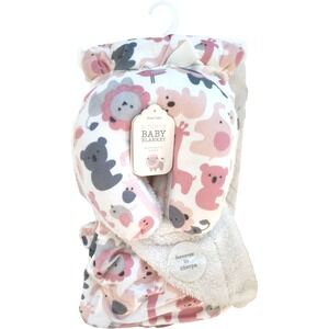 SL Home Fashions Pink Jungle Animals Baby Blanket Sherpa Neck Support 119741